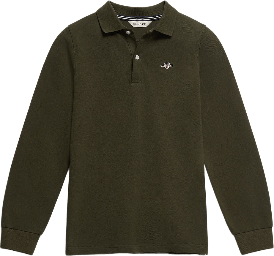 Shirts Shield LS Pique Polo Shirt, från GANT, i färgen Dark Moss Green.