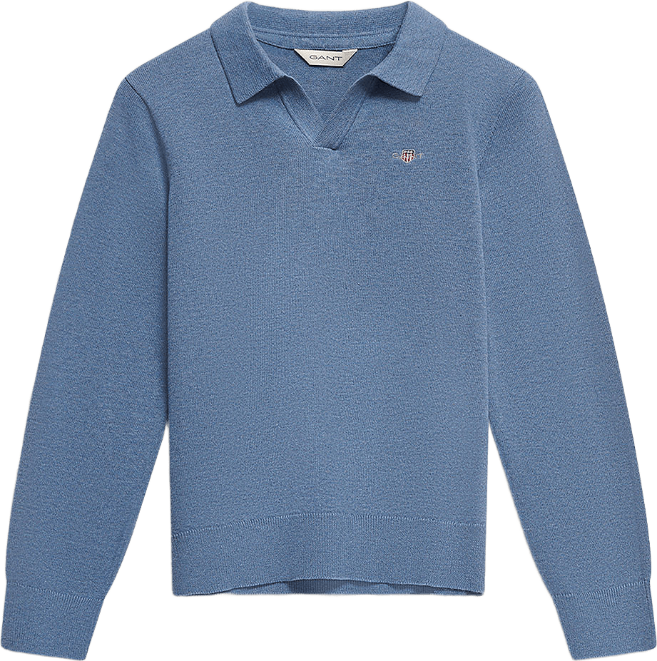 Shirts Shield KnittedV Neck Ls Polo, från GANT, i färgen Salty Sea Melange.