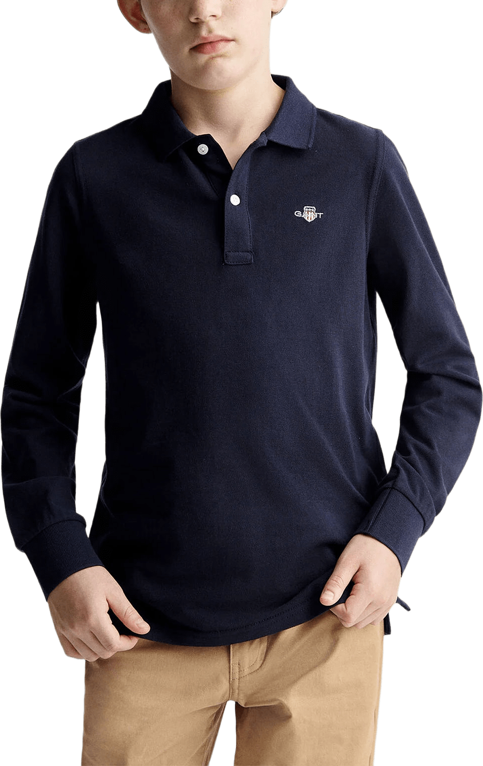 Shirts Shield LS Pique Polo Shirt, från GANT, i färgen Evening Blue.