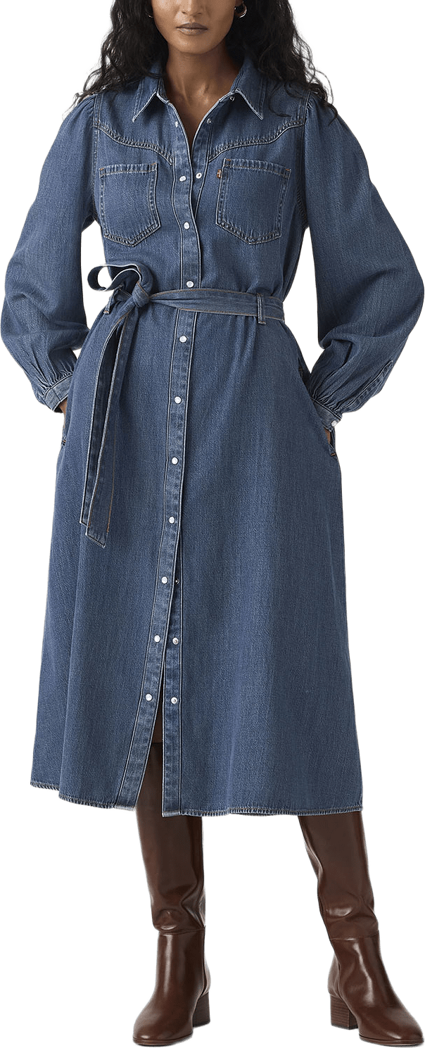 Journey Long Sleeve Lightweight Maxi Dress, från Levi's, i färgen Med Indigo - Worn In.