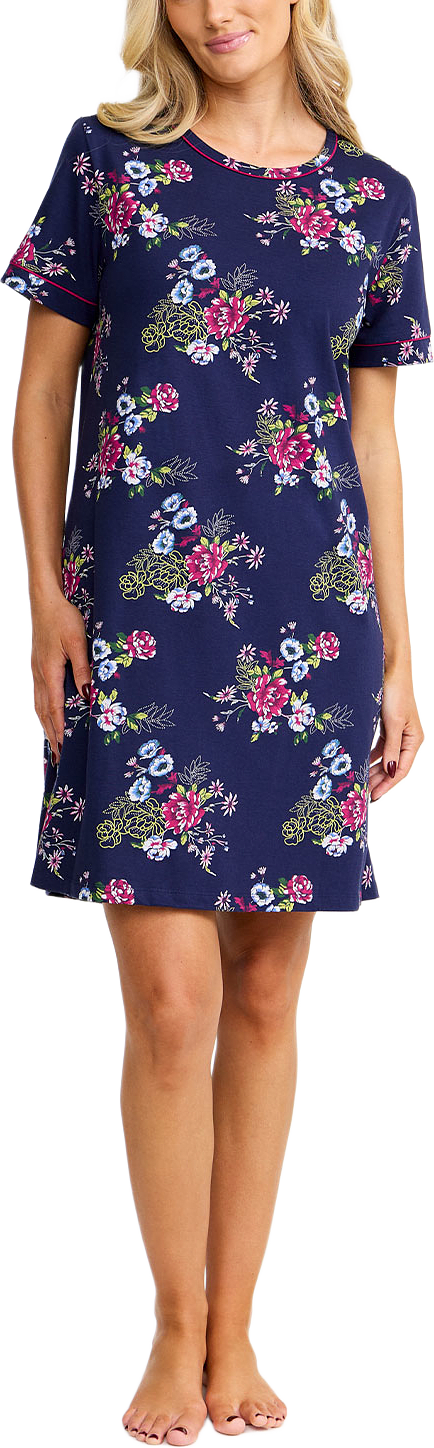 Nattlinne Kort Ärm, från Damella, i färgen Navy/Pink.