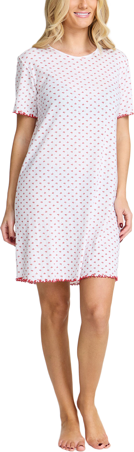Nattlinne Kort Ärm, från Damella, i färgen Ivory/Red.