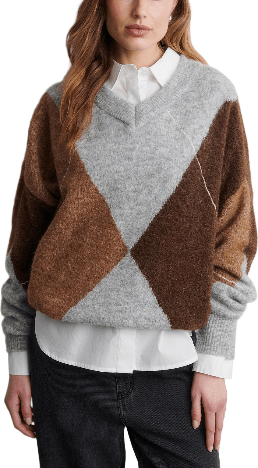 Forca Knit V-Neck, från Second Female, i färgen Light Grey Melange.