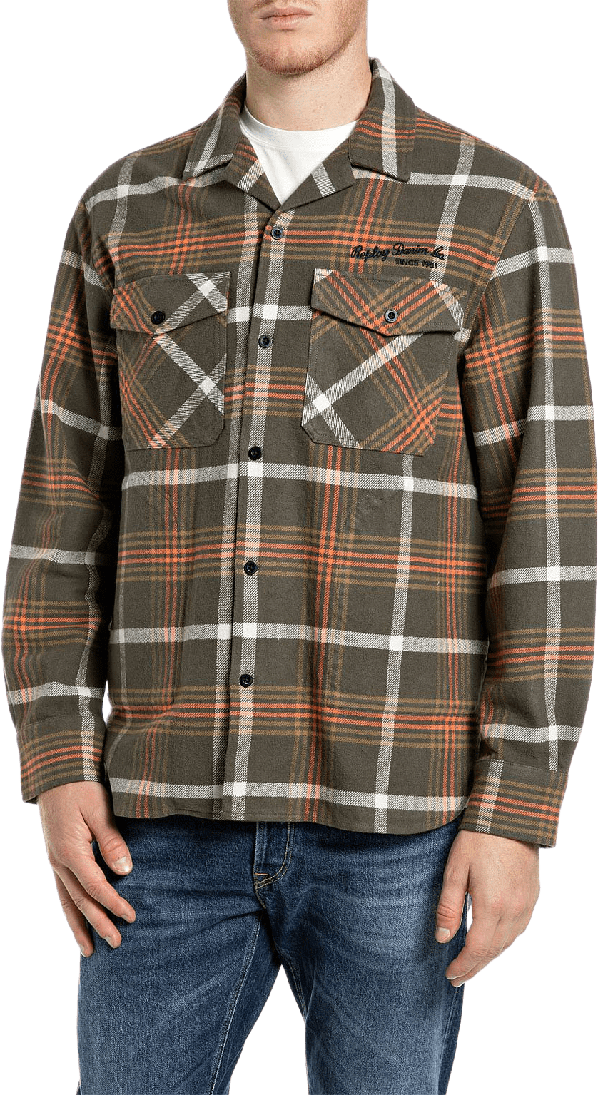 Checked Flannel Overshirt, från Replay, i färgen Milit/Orange/White/Camel Check.