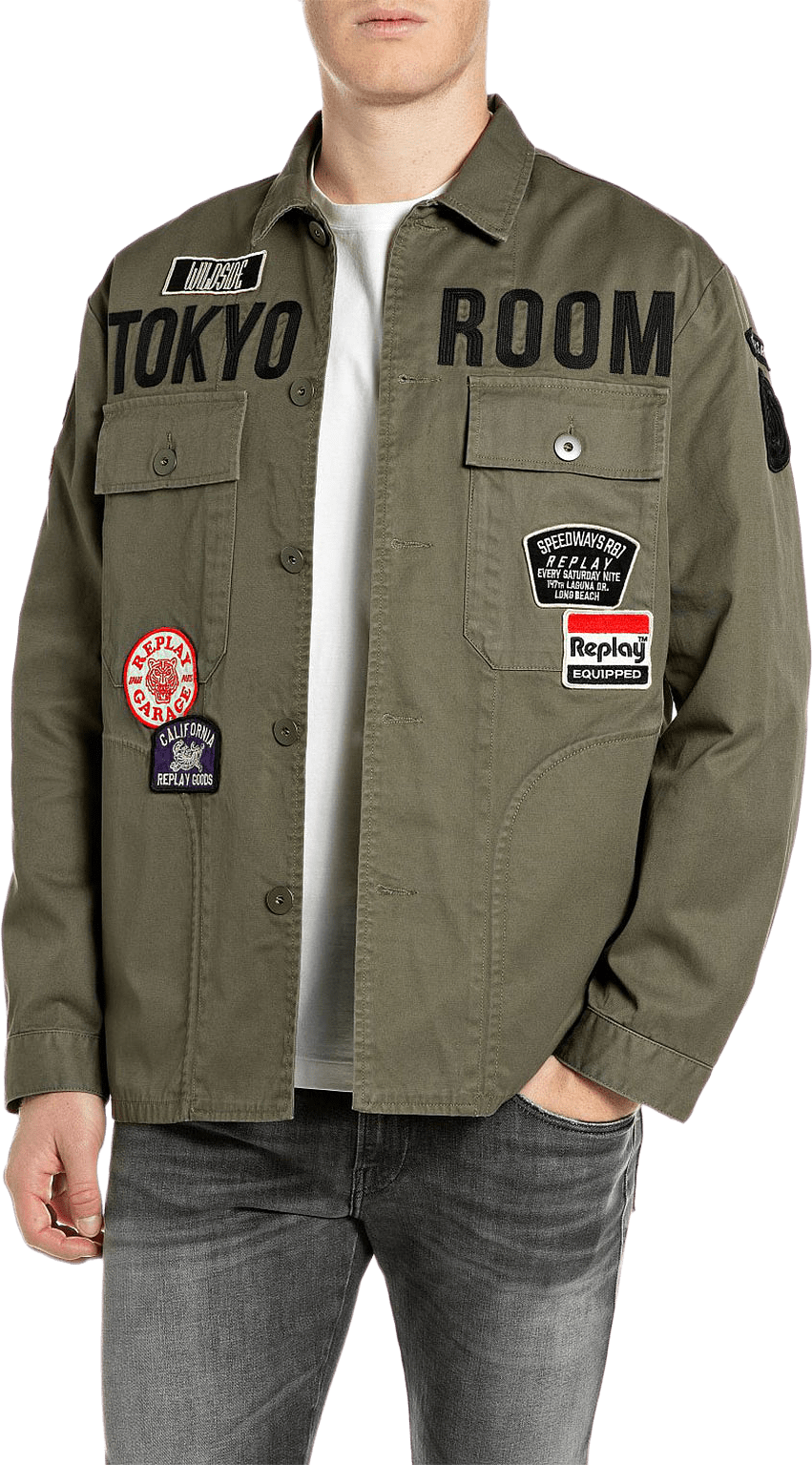 Military Jacket with Patches, från Replay, i färgen Ivy Green.