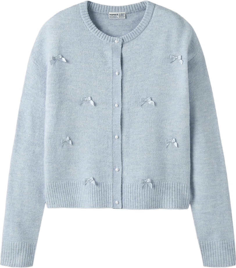Cardigan med rosetter, från Name It, i färgen Subdued Blue.