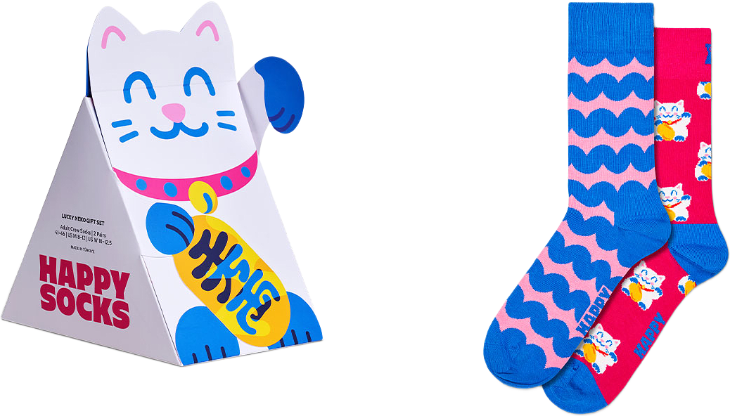 2-Pack Lucky Neko Socks Gift Set, från Happy Socks, i färgen Blue.