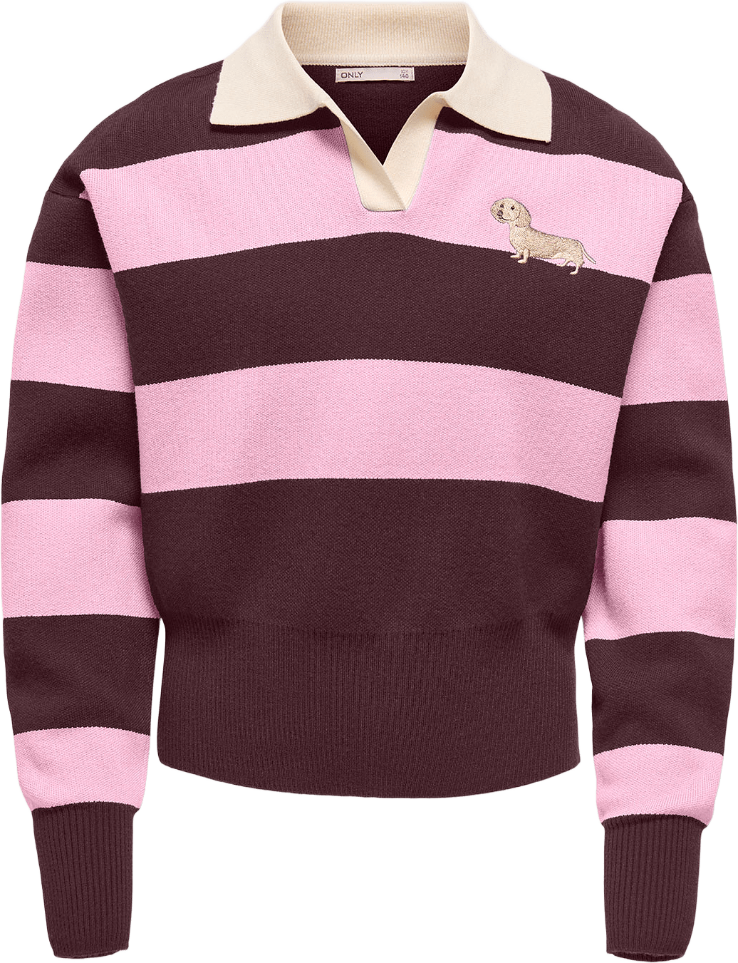 Alvi Polo O-Neck Knit, från Only, i färgen Fudge Pink Lady.