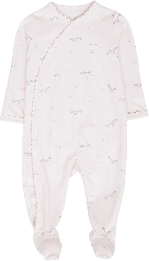 Whales Crossed Footie, från Livly, i färgen Pink.