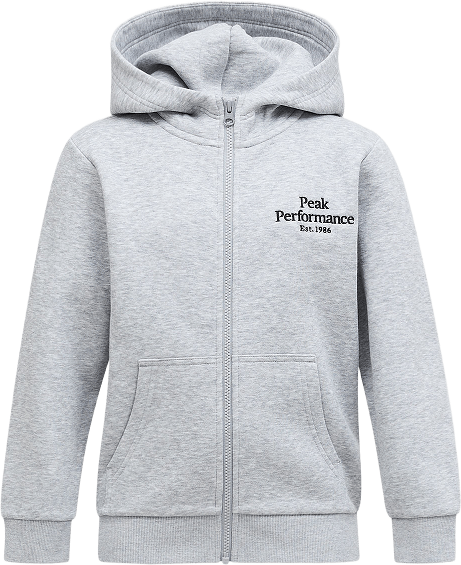 Jr Original Zip Hood, från Peak Performance, i färgen Med Grey Melange.