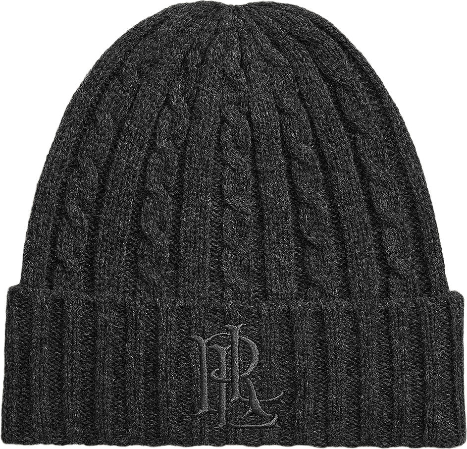 Embroidered-Logo Cable-Knit Beanie, från Lauren Ralph Lauren, i färgen Onyx Heather.