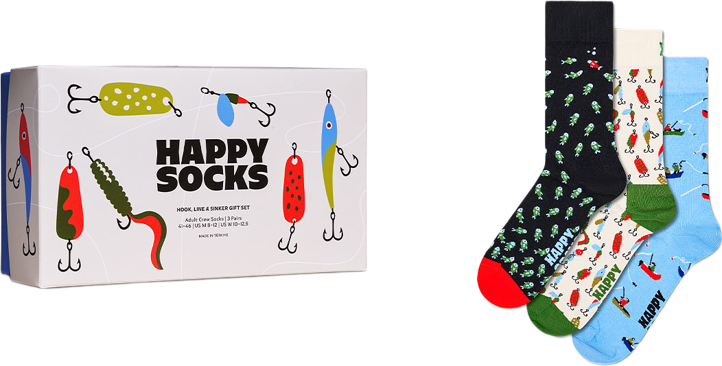3-Pack Hook, Line, Sinker Socks Gift Set, från Happy Socks, i färgen Black.