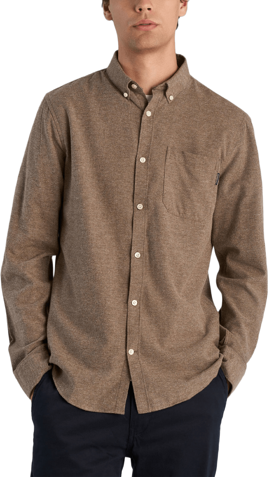 Mélange brushed L/S - Regular fit Shirt, från Lindbergh, i färgen Brown.