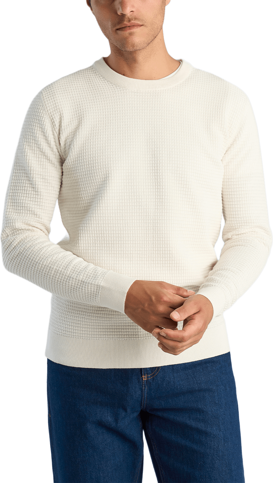 Structure O-neck L/S Knit, från Lindbergh, i färgen Off White.