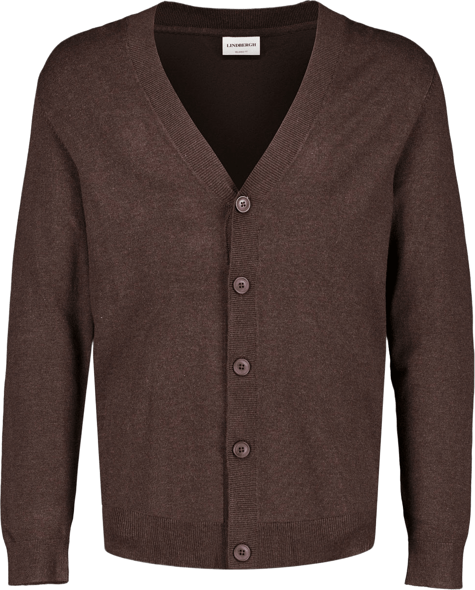 Ecovero v-neck button cardigan Knit, från Lindbergh, i färgen Dk Brown Mel.