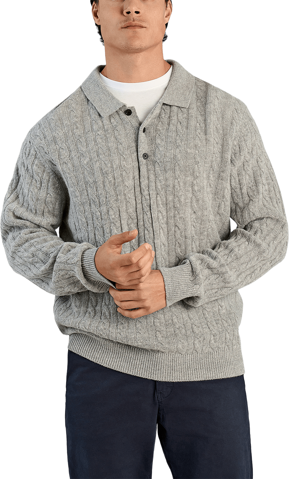 Lambswool button Polo, från Lindbergh, i färgen Mid Grey Mel.
