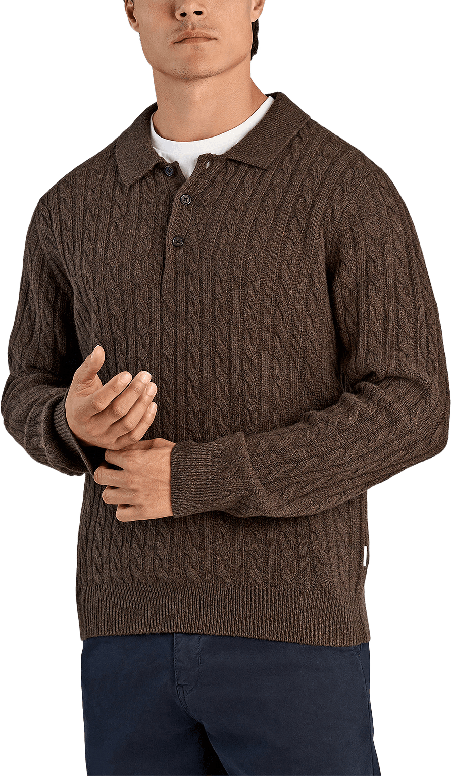 Lambswool button Polo, från Lindbergh, i färgen Dk Brown Mel.