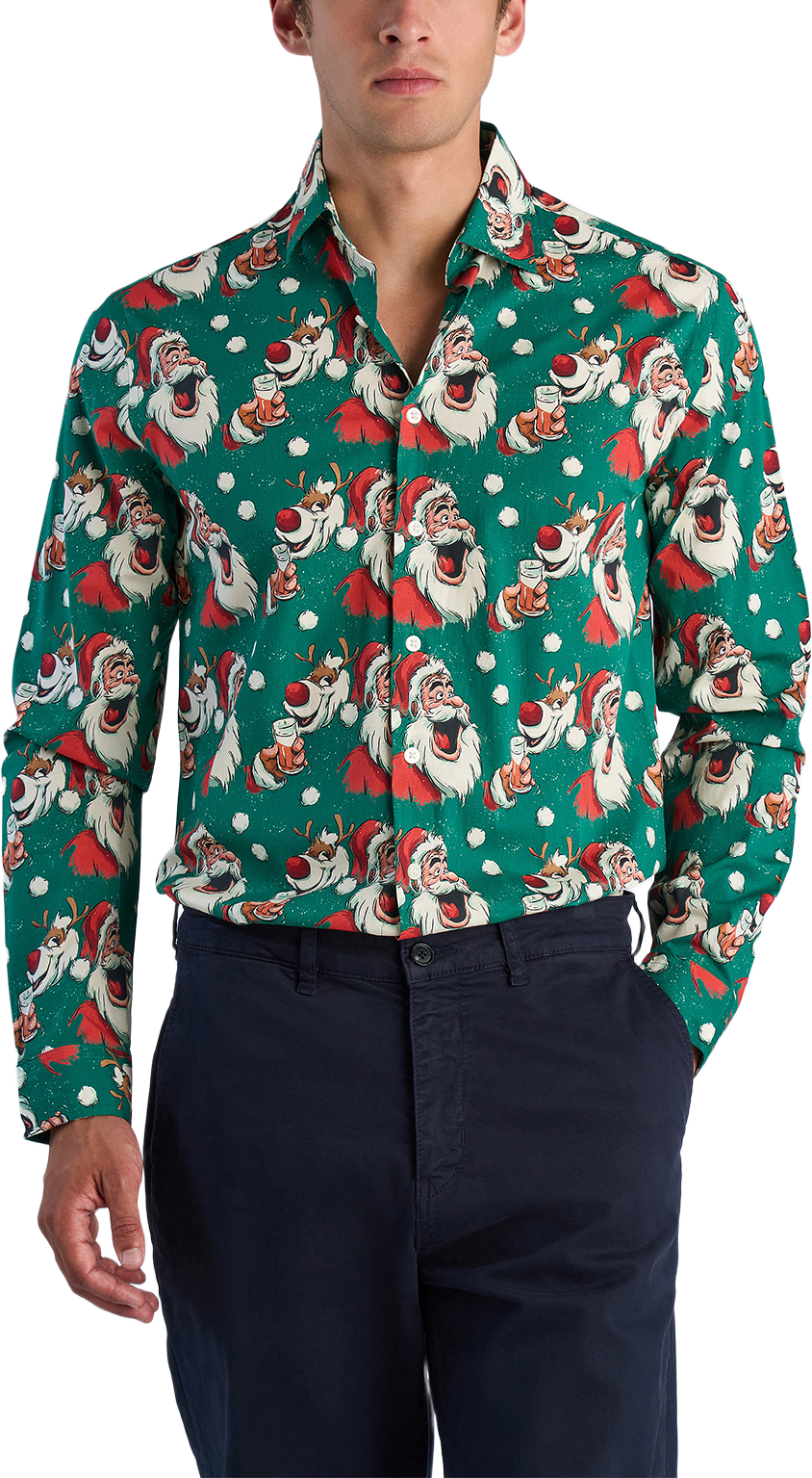 AOP Christmas Shirt L/S, från Lindbergh, i färgen Green.