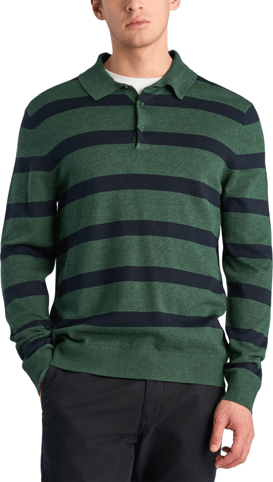 Long sleeve poloshirt, från Lindbergh, i färgen Pine Green Mel.