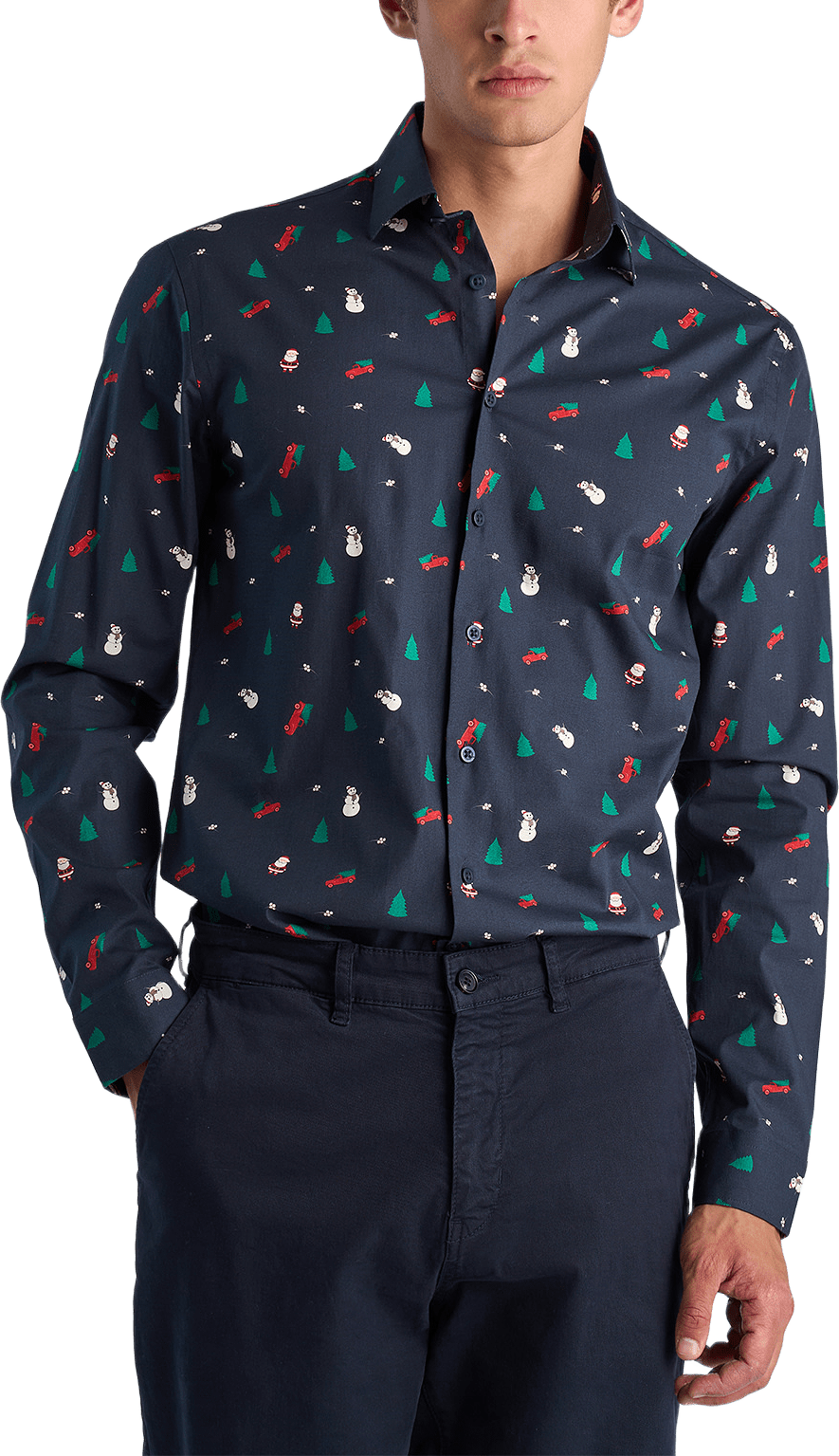 AOP Christmas Shirt, från Lindbergh, i färgen Navy.