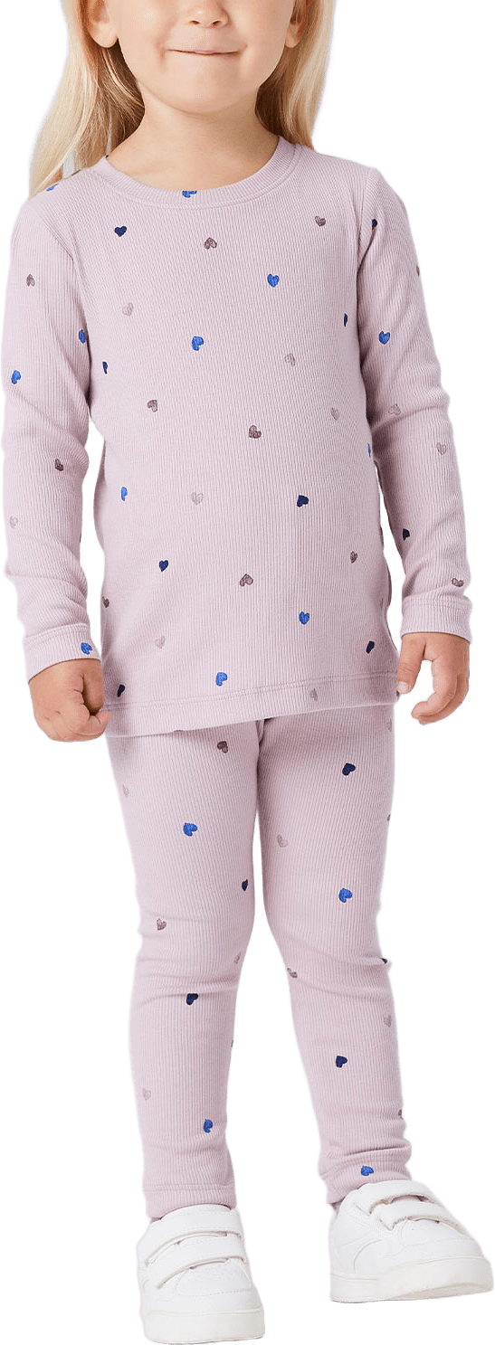 Nutti Leggings, från Name It, i färgen Burnished Lilac Hearts.