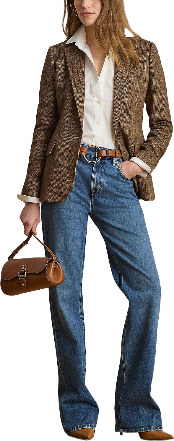 Cotton-Blend Herringbone Blazer, från Lauren Ralph Lauren, i färgen Brown/Tan Multi.