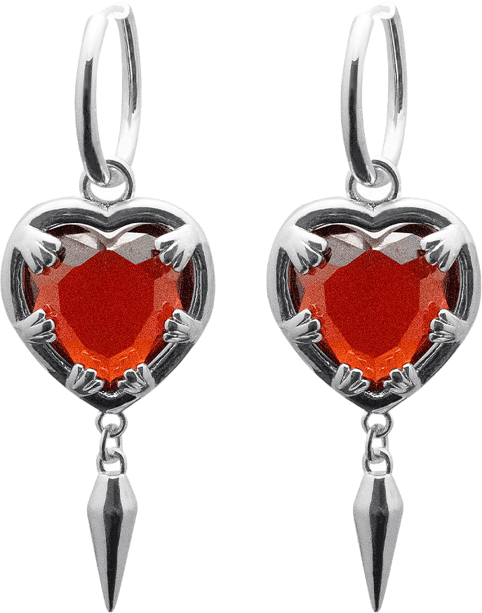 Claw Heart Earrings, från WOS, i färgen Red/Silver.