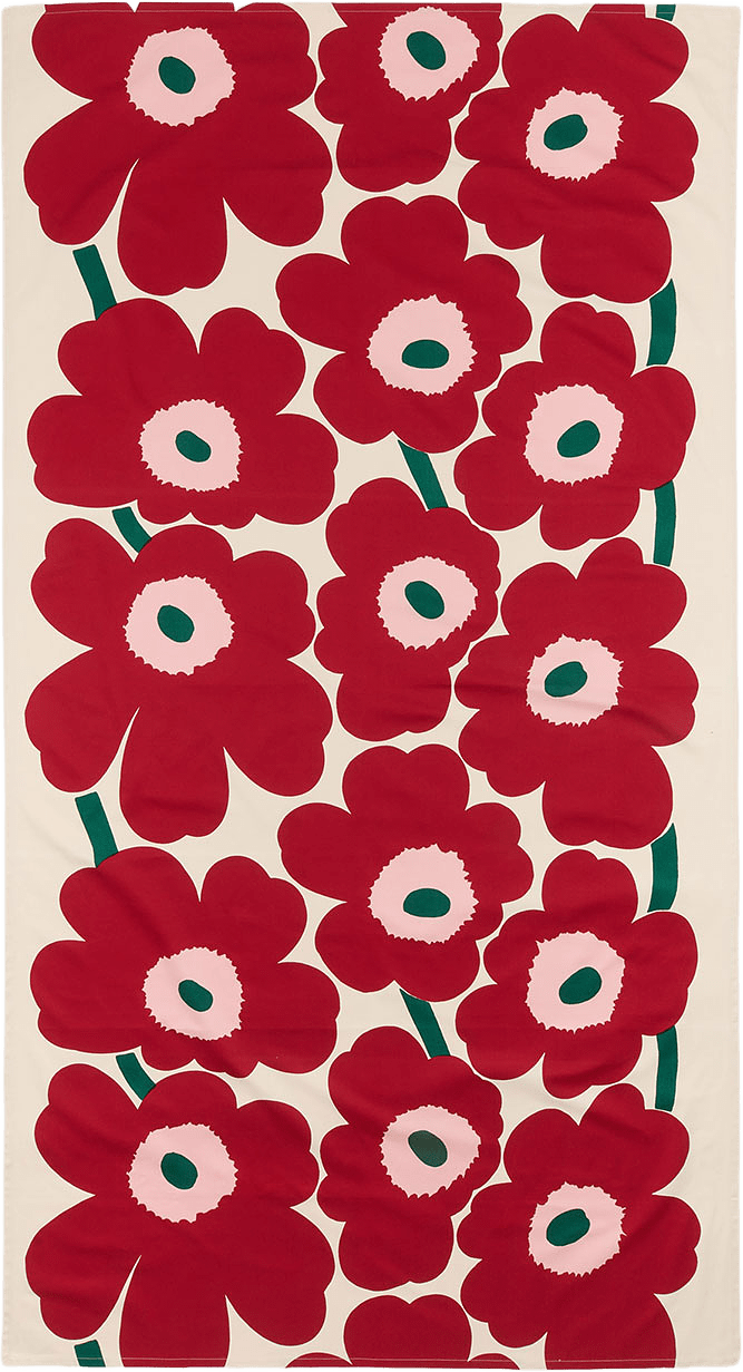 Unikko Bordsduk 135x250 cm, från Marimekko, i färgen Off White, Cranberry, Rose.