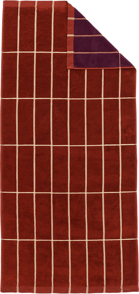 Tiiliskivi Badhandduk 70x150 cm, från Marimekko, i färgen Brick, Plum, Hay.