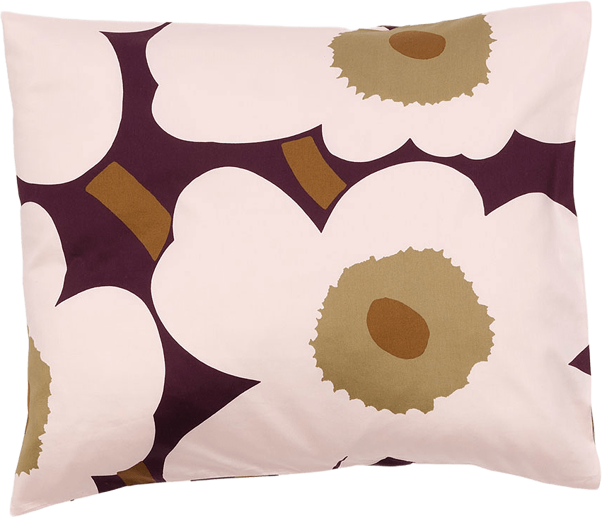 Unikko Satinörngott 50x60 cm, från Marimekko, i färgen Plum, Pink, Elmwood, Toffee.