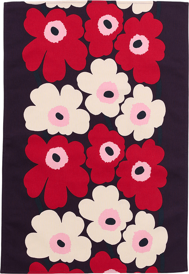 Unikko Kökshandduk 47x70 cm, från Marimekko, i färgen Plum,cranberry,off White,rose.