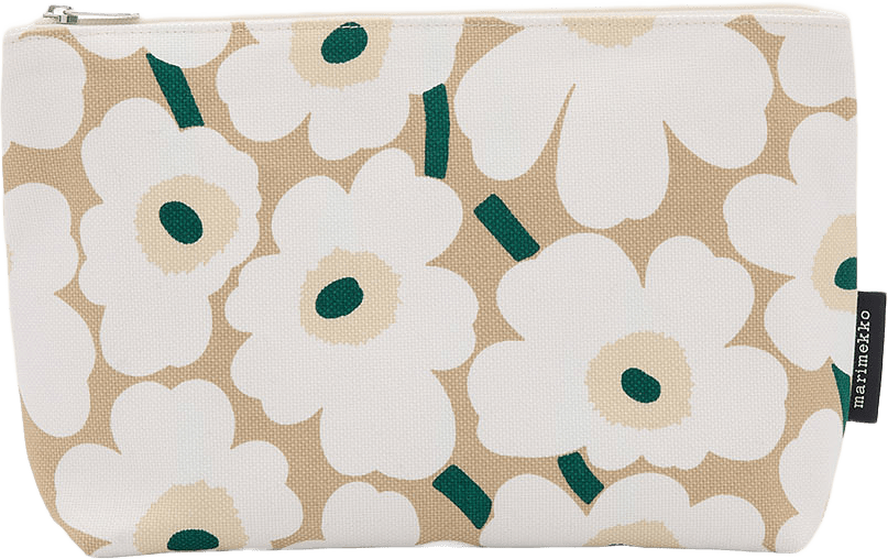Mini Unikko Relle Toalettväska, från Marimekko, i färgen Sand, Off White, Hay, Emerald.