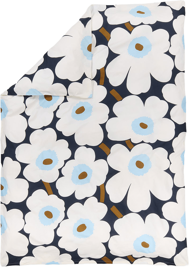 Unikko Påslakan 150x210 cm, från Marimekko, i färgen Blueberry, Off White, C.blue.