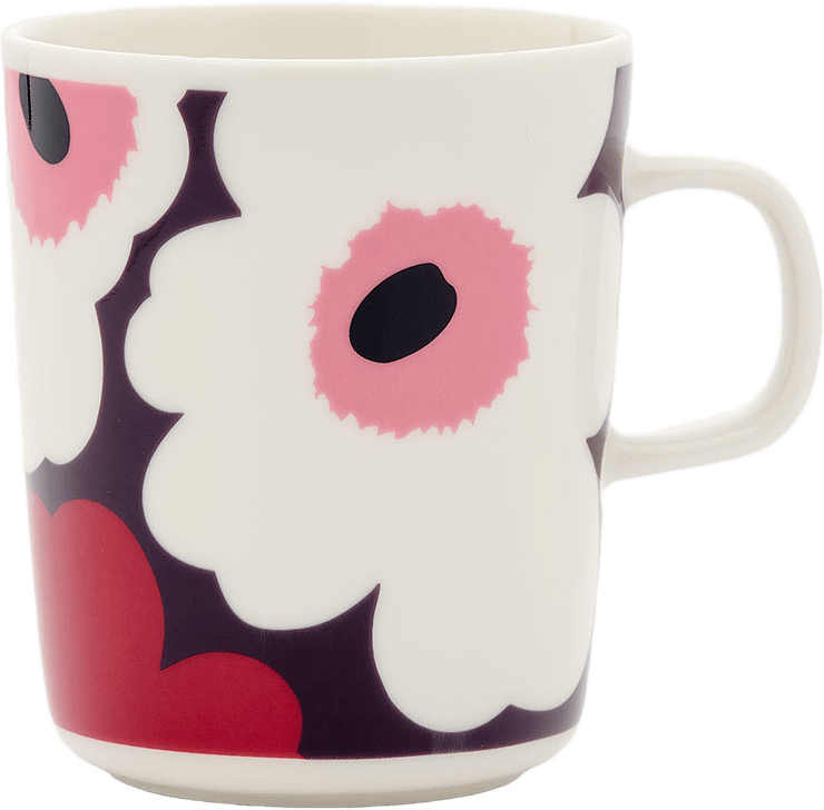 Unikko Mugg 2,5 dl, från Marimekko, i färgen White, Plum, Cranberry, Pink.