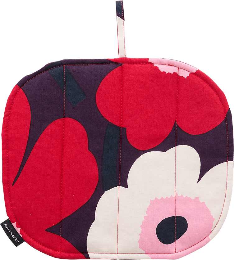 Pieni Unikko Grytlapp, från Marimekko, i färgen Plum,cranberry,off White,rose.