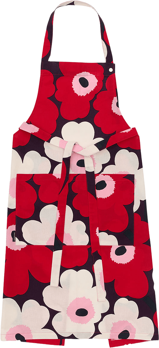 Pieni Unikko Förkläde, från Marimekko, i färgen Plum,cranberry,off White,rose.