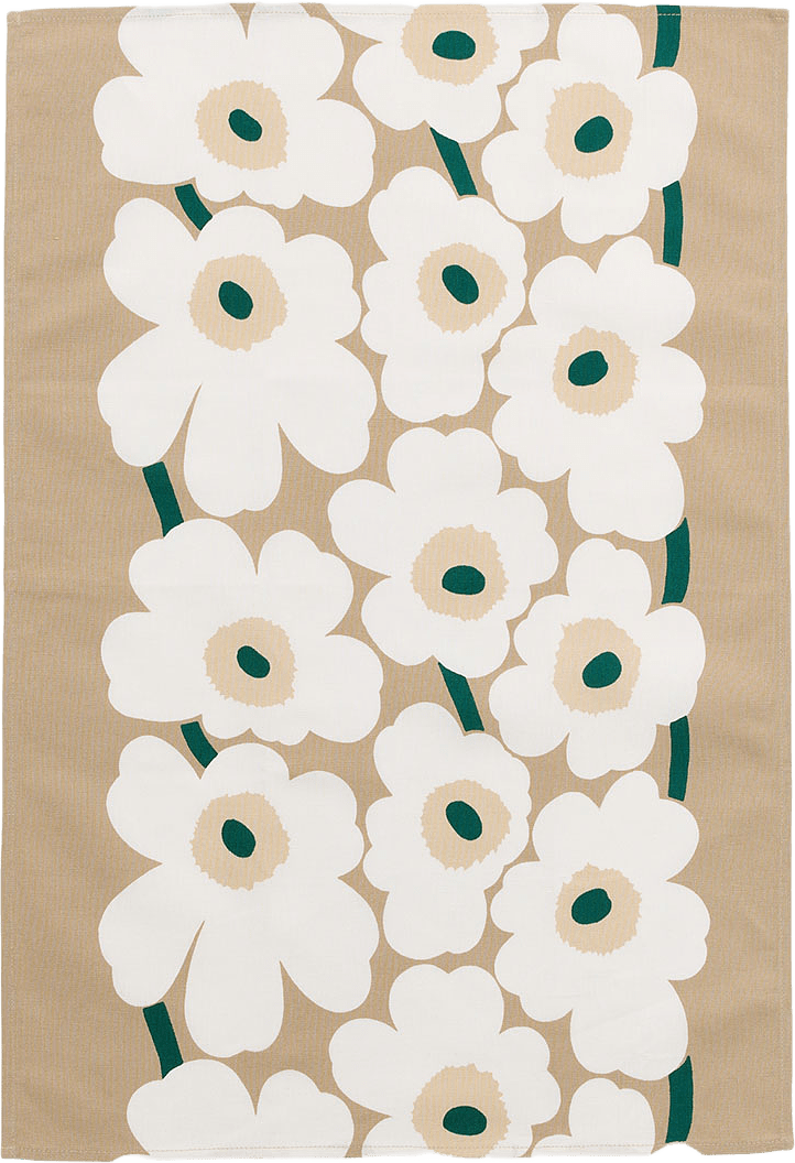 Unikko Kökshandduk 47x70 cm, från Marimekko, i färgen Sand, White, Hay, Emerald.