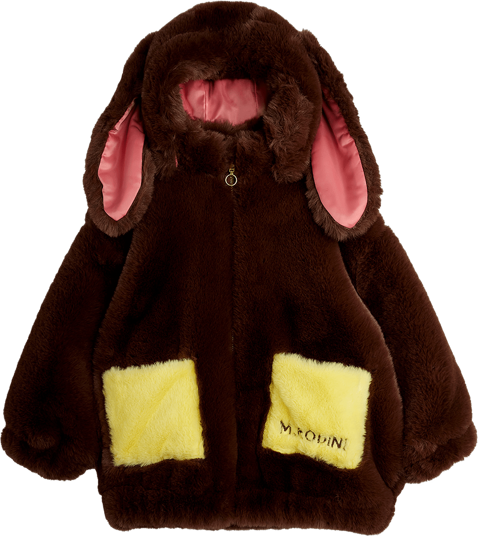Rabbit ear faux fur jacket, från Mini Rodini, i färgen Brown.