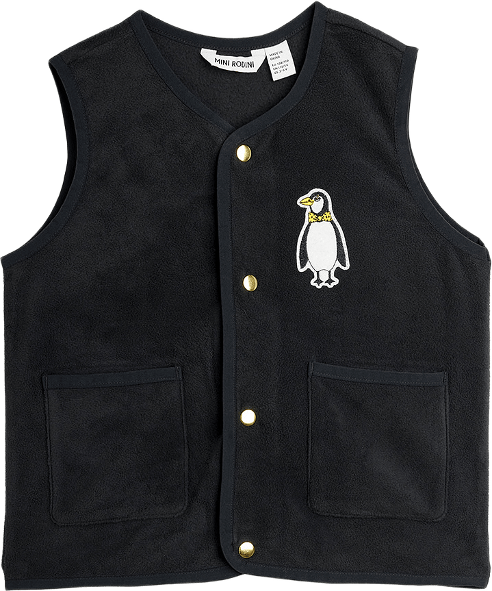 Penguin patch microfleece vest, från Mini Rodini, i färgen Black.