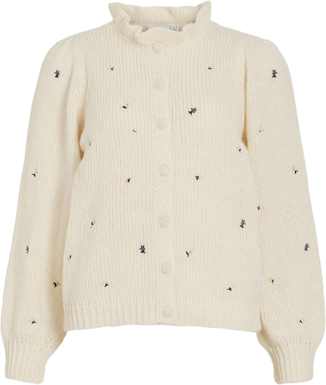 Viflora O-Neck Knit Cardigan, från Vila, i färgen Birch Emb Flower.