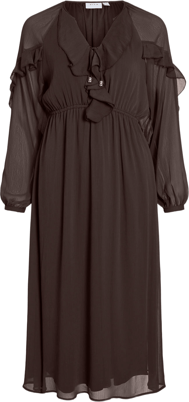 Vitiro V-Neck Flounce Midi Dress, från Vila, i färgen Coffee Bean.