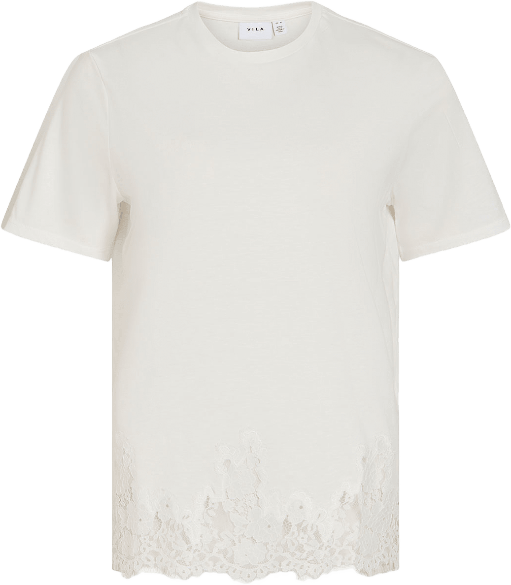 Viopella Lace T-Shirt, från Vila, i färgen Snow White.