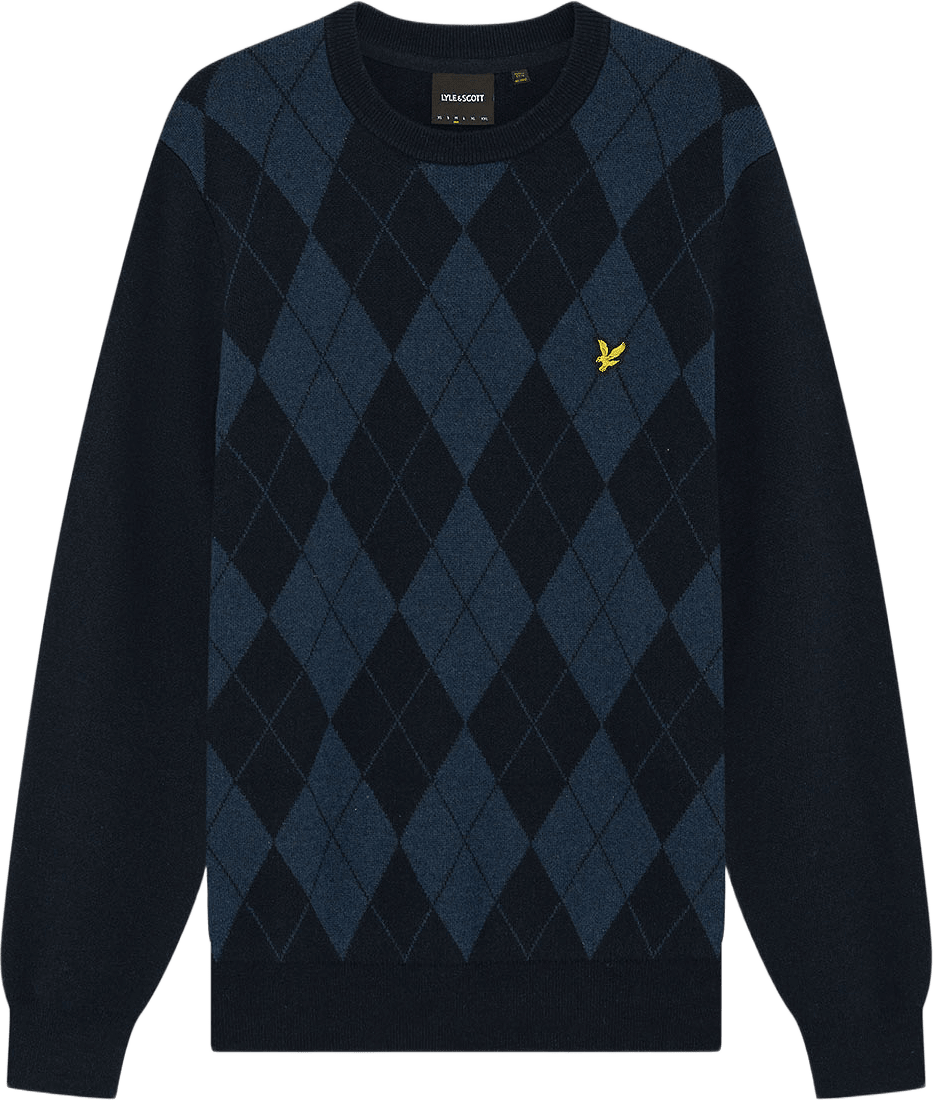Cotton Merino Argyle Jumper, från Lyle & Scott, i färgen Dark Navy Marl/ Mid Navy Marl.