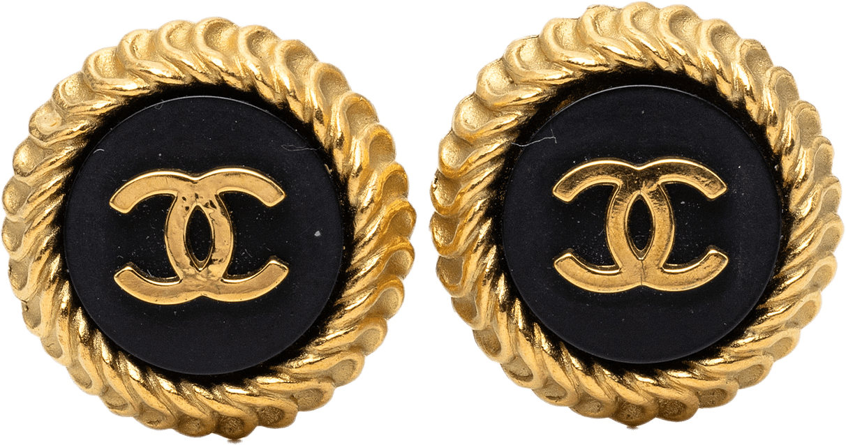 Chanel Cc Gold Plated And Enamel Round Clip On Earrings, från Luxclusif, i färgen guld.