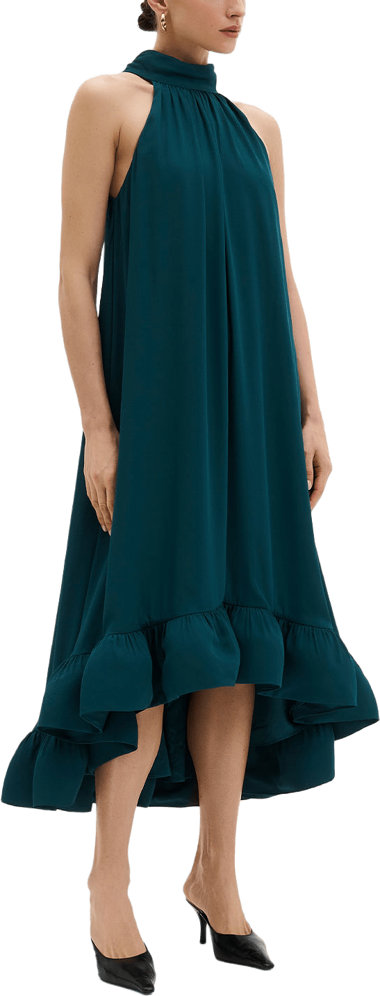 Sabrina Halterneck Ruffled Midi Dress, från Malina, i färgen Teal.