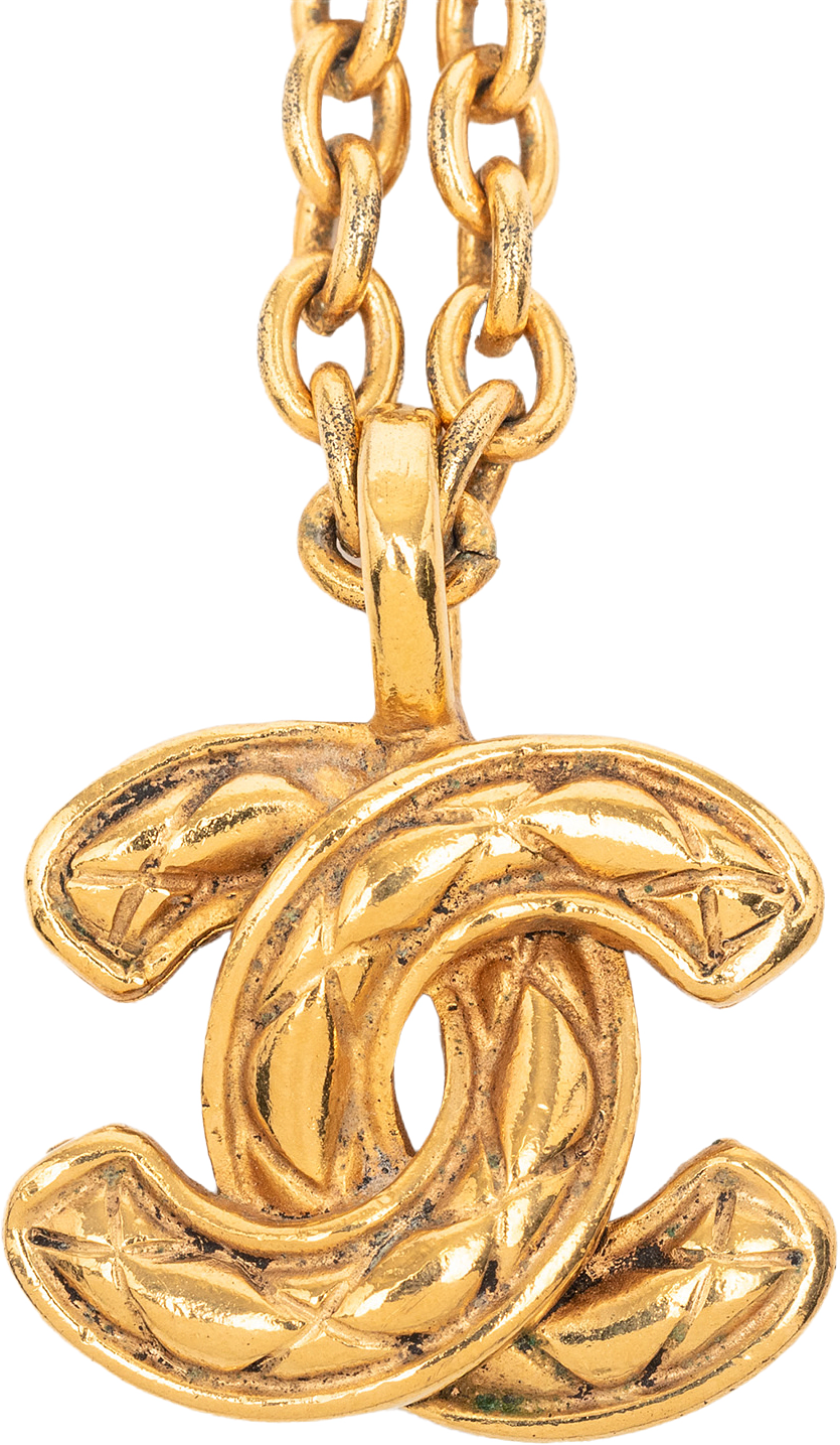Chanel Gold Plated Quilted Cc Pendant Necklace, från Luxclusif, i färgen gold.