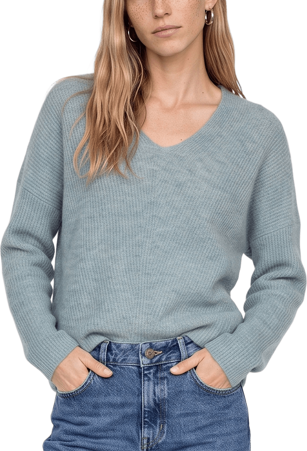 Thora V-Neck Knit, från Mos Mosh, i färgen Lead.