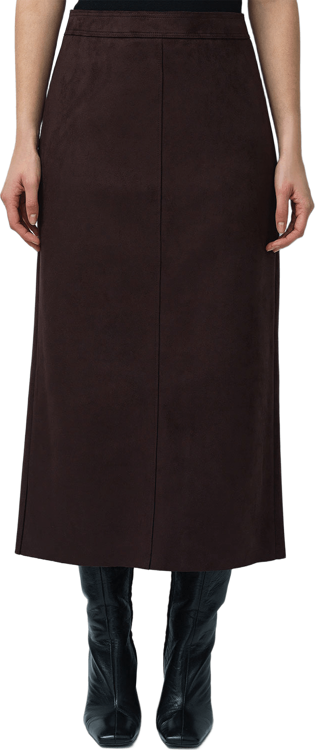 Laney Faux Suede Midi Skirt, från French Connection, i färgen Mocha Brown.