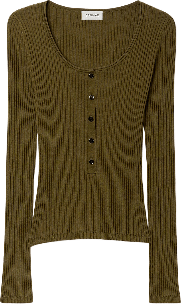 Ls Henley Knit Top, från Dagmar, i färgen Dark Olive Green.