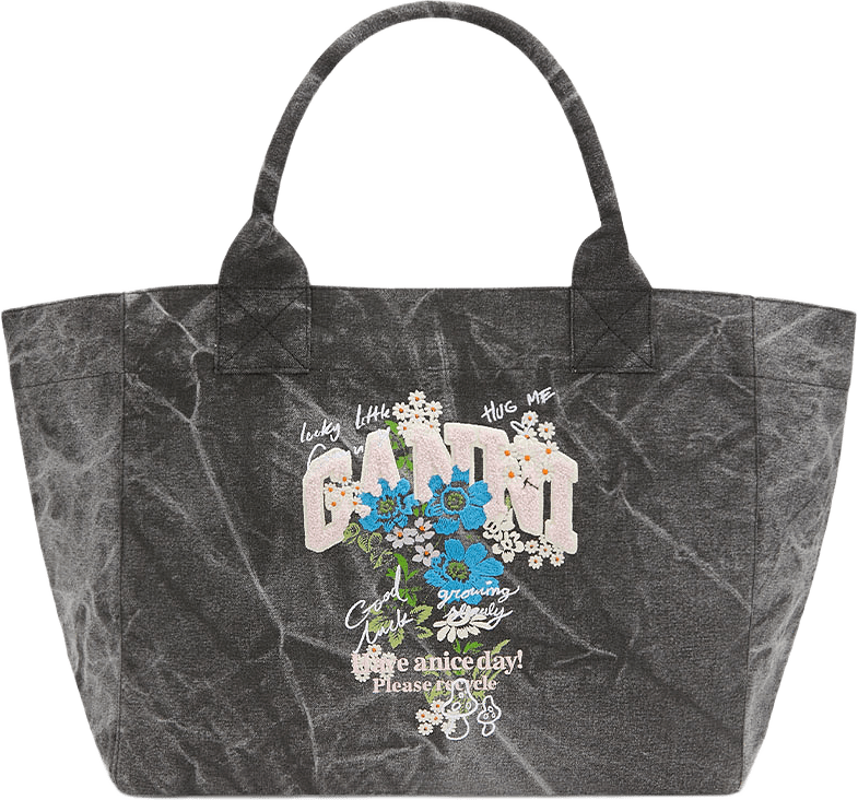 Medium Trapeze Easy Shopper Flower Print, från GANNI, i färgen Phantom.
